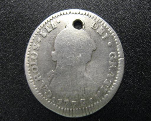 1772 Spanish 1 real coin with perforation